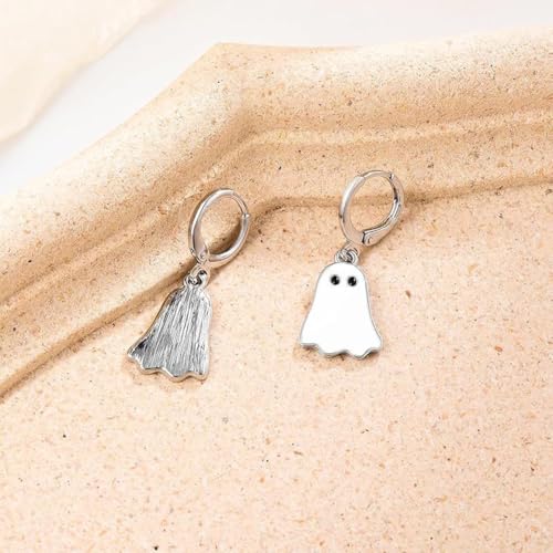 Halloween Ghost Earrings for Women - Gold Huggie and Black White Drop Earrings - Cute Funny Halloween Jewelry4