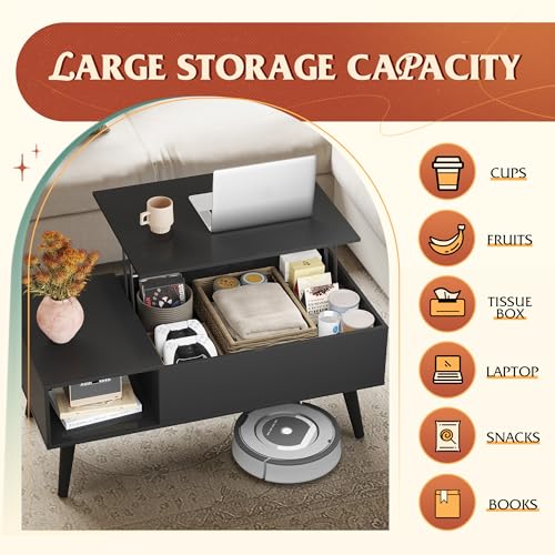 Image of WLIVE Lift Top Coffee Table with Hidden Storage, Black