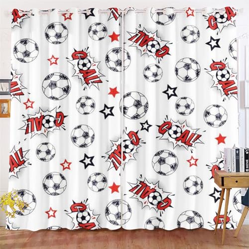 Qiqumax Rideau occultant pour chambre d'enfant garçon Football Sport - Rideau occultant - Pour chambre à coucher (2,100 x 140 cm (l x H) / 50 x 140 cm x 2