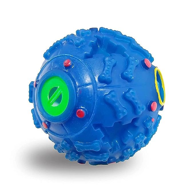 Image of Squeaky Ball Toy Treat Food Dispenser Ball Toy with Duck Sound, Dental Cleaning and Interactive Toy for Small Medium Dogs (Blue)