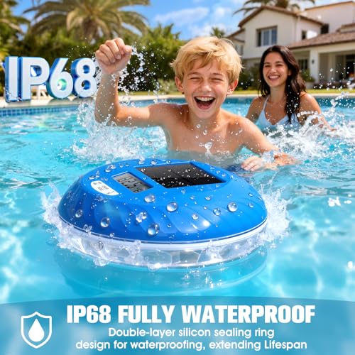 Image of 2026 Solar Pool Lights with Digital Pool Thermometer,Color Changing Floating Pool Lights that Float IP68 Waterproof,Hangable Solar Powered Floating Light for Pool Lighting Party Decor-2 PC