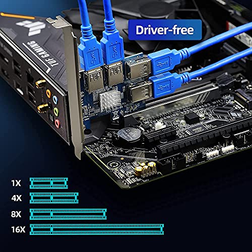 Tobo PCIe 1 to 4 Riser Card Pcie Splitter 1 to 4 PCI Riser Card, 4 Risers into 1 PCI Card, PCIe Risers 1X to External 4 PCI-e USB 3.0 Adapter... - Image 6