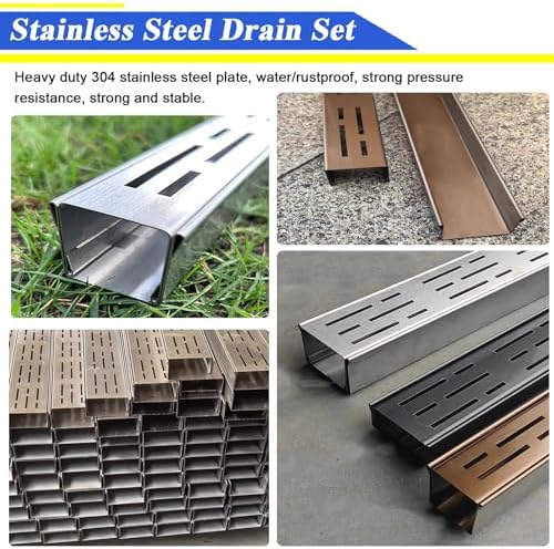 2-in Slim Channel Drain Kit, 2m Stainless Steel Linear Shower Drain for Driveway & Pool Deck, Jointable Grate Pipe & Sewer Cover, Efficient Water Drainage Solution