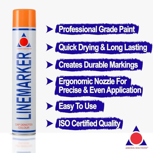 Image of Aerosol Solutions Line Marker Orange 26 Oz [Pack of 6] All Purpose Marking Striping Spray Paint | High Visibility Perfect for Landscaping, Athletics, Sports Fields & Pavement