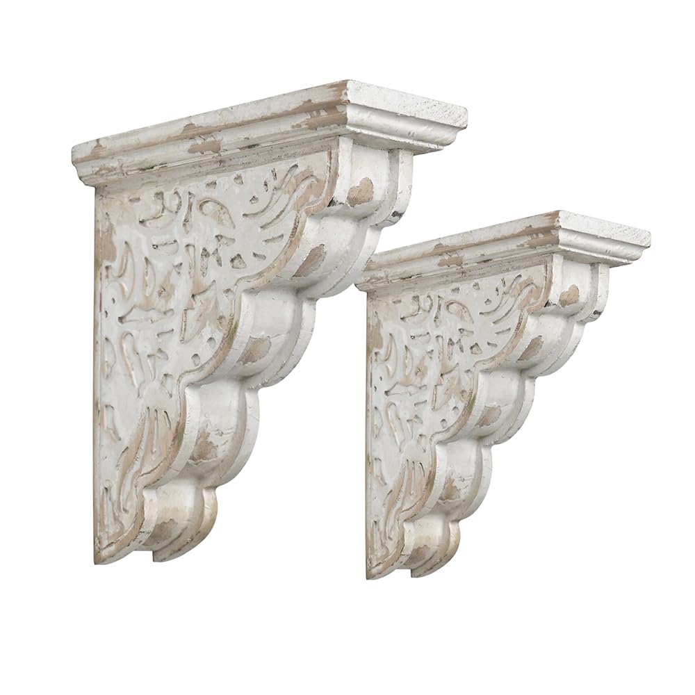 All Chic Set of 2 Corbels for Shelves Wood Corbels Decorative Shelf Brackets Farmhouse Decor Wooden Vintage Shelf White Floating Wall Shelf Long