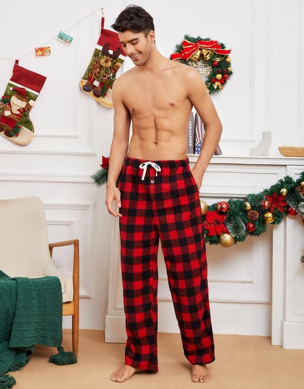 U2SKIIN 2 Pack Mens Fleece Pajama Pants, Warm Plaid Lounge Pj Bottoms for Men with Pockets Soft - Image 2
