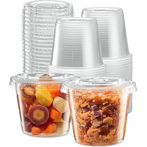 Image of 5 oz - Clear Diposable Plastic Portion Cups With Lids, Small Mini 100 Sets