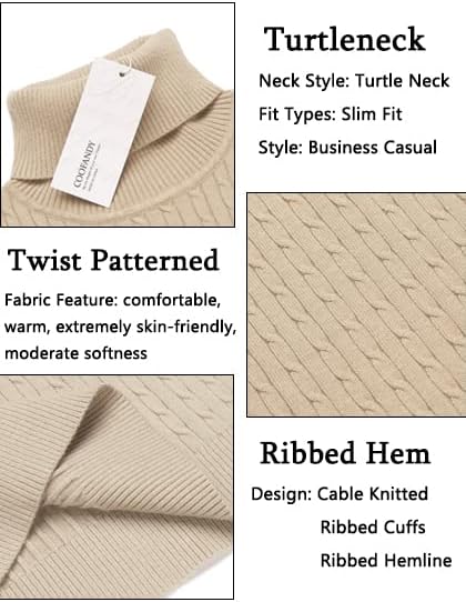 COOFANDY Men's Slim Fit Turtleneck Sweater Casual Twist Patterned Pullover Knitted Sweaters - Image 5