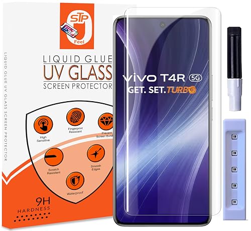 Image of UV Premium Tempered Glass Screen Protector Guard Compatible For Vivo T4R 5G (6.77 Inch, Pack of 1) Full Adhesive UV Curved Case Friendly HD Clarity with easy installation kit