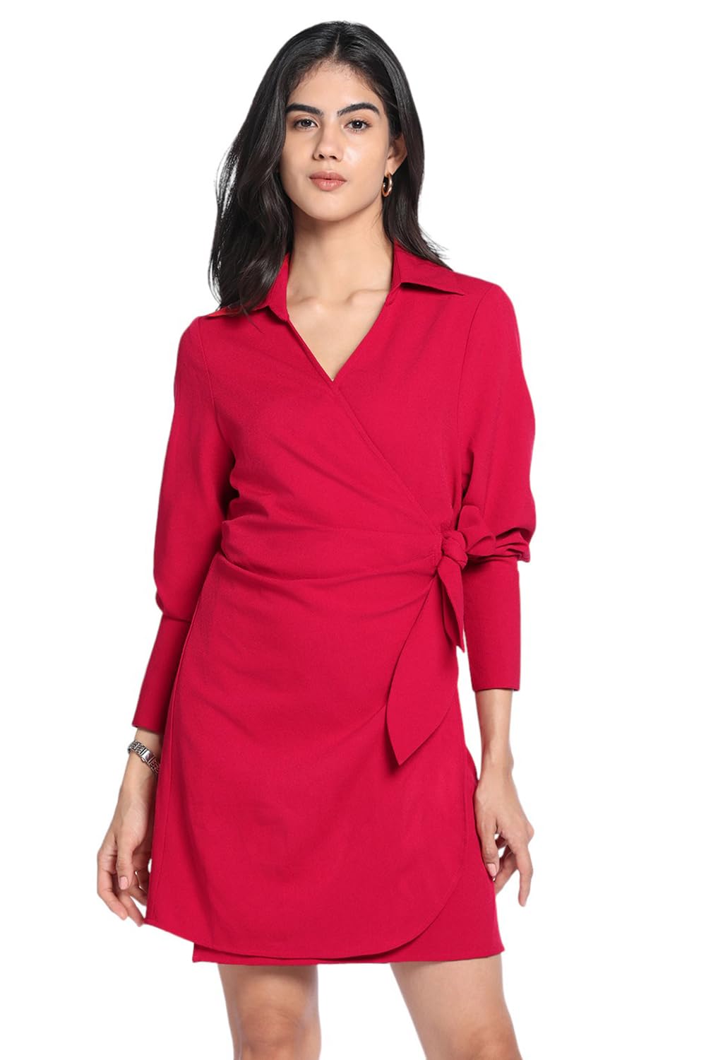 Dennis Lingo Women's Polyester Blend Wrap Knee-Length Dress in neutral