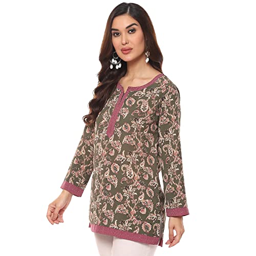 Image of BIBA Women Art Silk Regular Fit Straight Printed Kurti