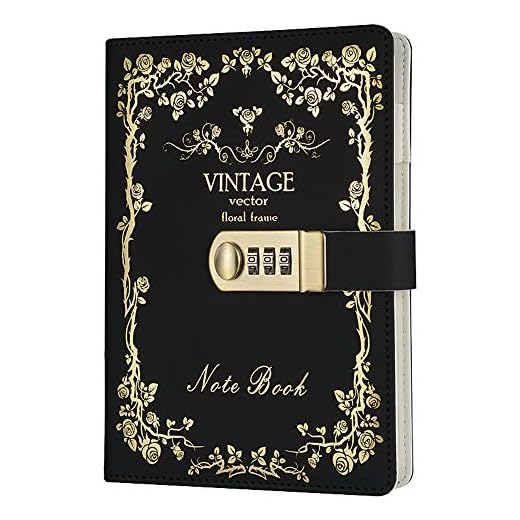 JunShop Lock Journal Diary Digital Password Notebook Leather Binder Diary with Combination Lock Print Bronzing (Black)