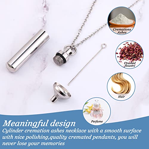 16 Pieces Urn Necklace for Ashes Cremation Cylinder Memorial Silver Stainless Steel Memorial Pendant Jewelry for Women Men Loved Ones3