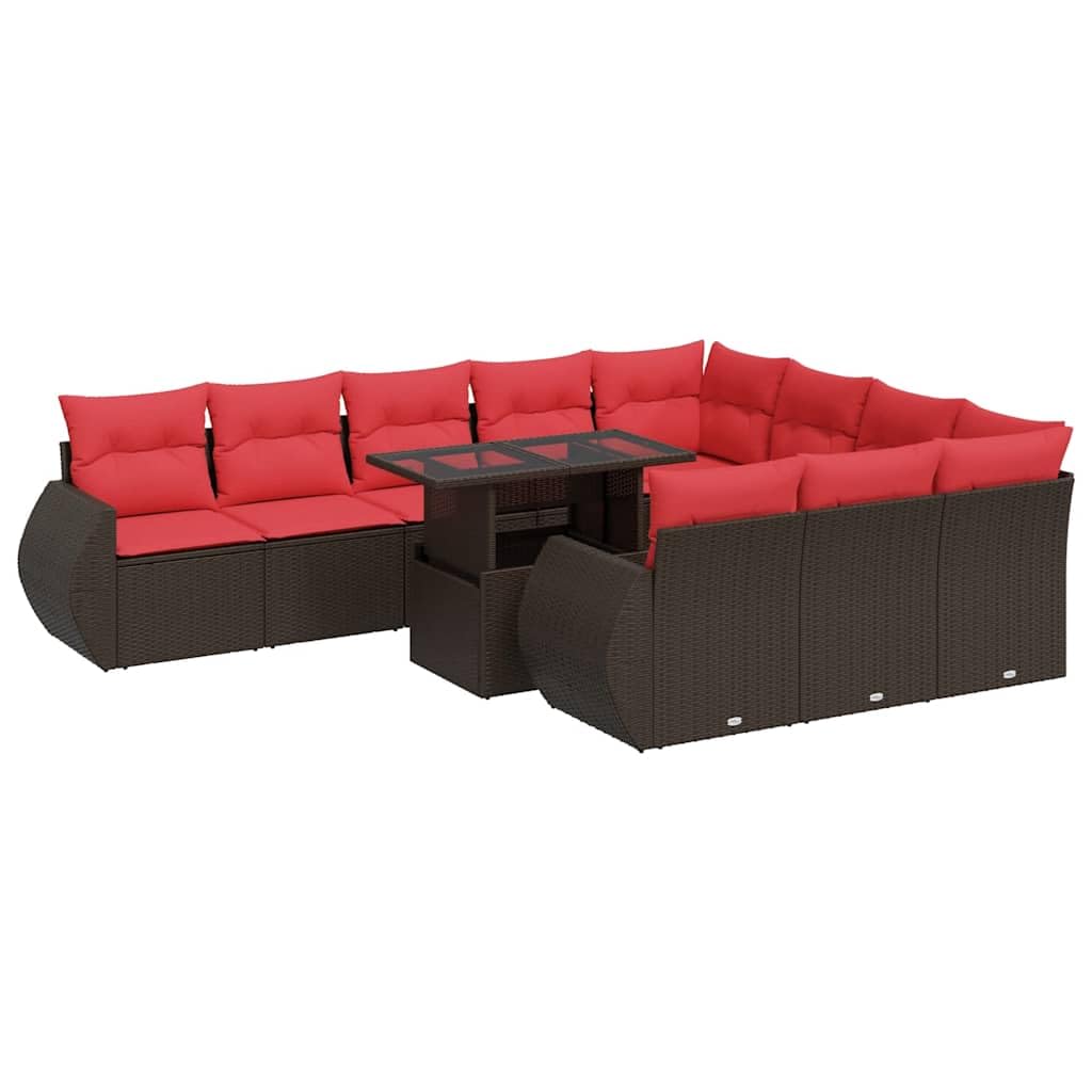 Set di divani da giardino 11 pezzi Cuscini rattan sintetico marrone Poltrona da esterno, divano modulare, seduta per patio terrazza balcone marrone L332H715