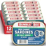 Bumble Bee Sardines in Water with No Salt Added, 3.75 oz Tin (Pack of 12) - Wild Caught, Gluten Free, Keto, Kosher, Clean Ingredients