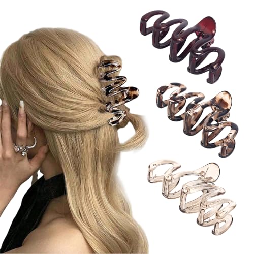 Yeomju 3 pinzas para el pelo con estampado de leopardo ondulado, elegantes y elegantes, pinzas para el pelo grandes, pinzas antideslizantes adecuadas para peinados y trenzas diarias