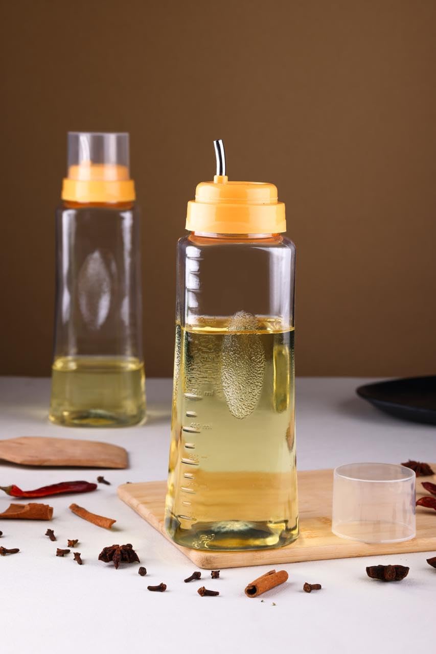 1000 ml Oil Dispenser Bottle for Kitchen Use| Plastic Transparent Oil Bottle with Metallic Straw | Cooking Oil, Vinegar & Sauce Dispenser | Easy Pour Leak Proof Design(2 Pcs)