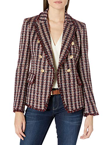 Tahari ASL Women's Bouclé Double-Breasted Jacket, Wine Navy Metallic, 4