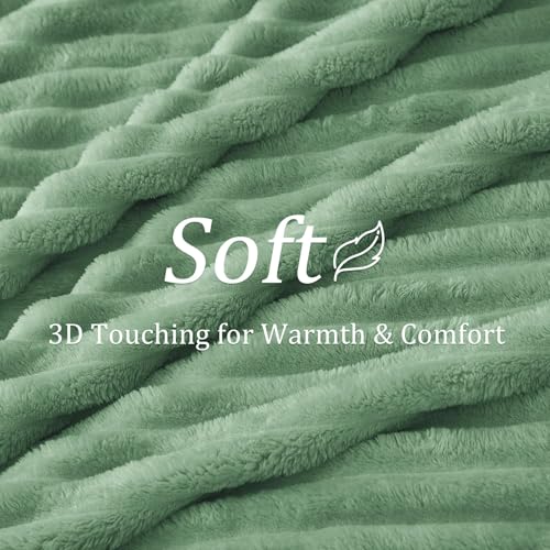 Image of BEDELITE Ribbed Fleece Throw Blanket for Couch, Sage Green, 50 inchx70 inch | Ultra-Soft Plush Fleece, Warm Yet Lightweight, Ribbed Texture, Home Decor, Machine Washable, Giftable, All-Season Use