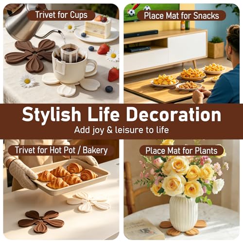 Silicone Trivets for Hot Dishes Pots and Pans - 6 Pack Tree Mat +1 Stand - image 6