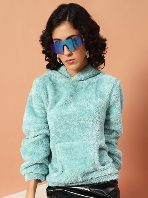 Image of THE DRY STATE Women's Basic Fit Teddy Fur Hoodie with Kangaroo Pocket