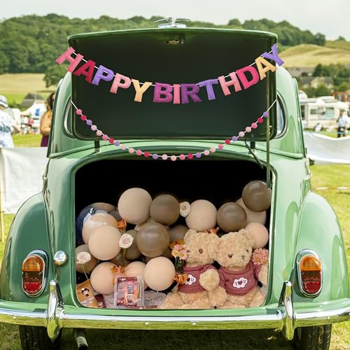 Image of 2 PCS Pre-Strung 3D Felt Happy Birthday Banner - Reusable Happy Birthday Decorations Sign, Felt Ball Garland, Pom Pom Garland, Party Decor, Photo Prop(pink & purple)