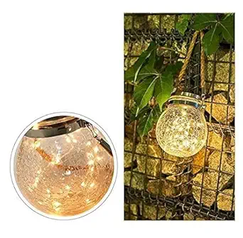 Vision Heights Solar Hanging Lantern with Crackle Glass Globe, Warm Yellow Light, Pack of 1