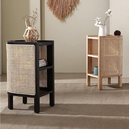 Image of DEMIWALL Solid Wood Bedside Table Sideboard with Storage Function Living Room Solid Wood Side Table for Bedroom Living Room | Set of 2 | (Black)