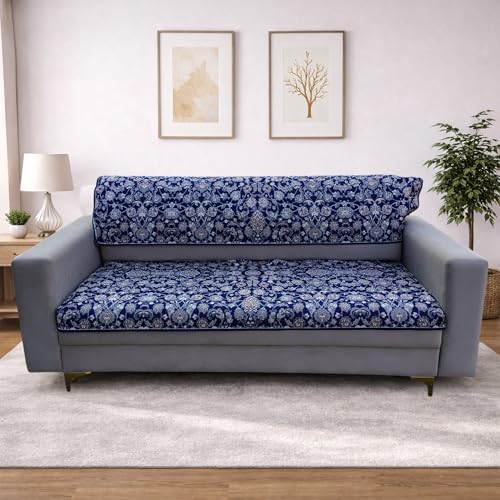 Image of Homerz Premium 7 (3+2+2) Seater Velvet Sofa Panel Cover with Digital Prints | Anti-Slip Backing (Nawab, 7 (3+2+2) Seater with Back)