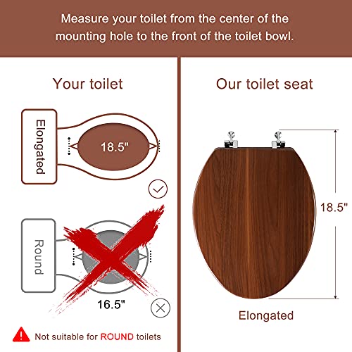 Elongated Toilet Seat Molded Wood Toilet Seat With Zinc Alloy Hinges, Easy To Install Also Easy To Clean, Anti-Pinch Wooden Toilet Seat By Angol Shiold (Elongated, Walnut) #TOP2