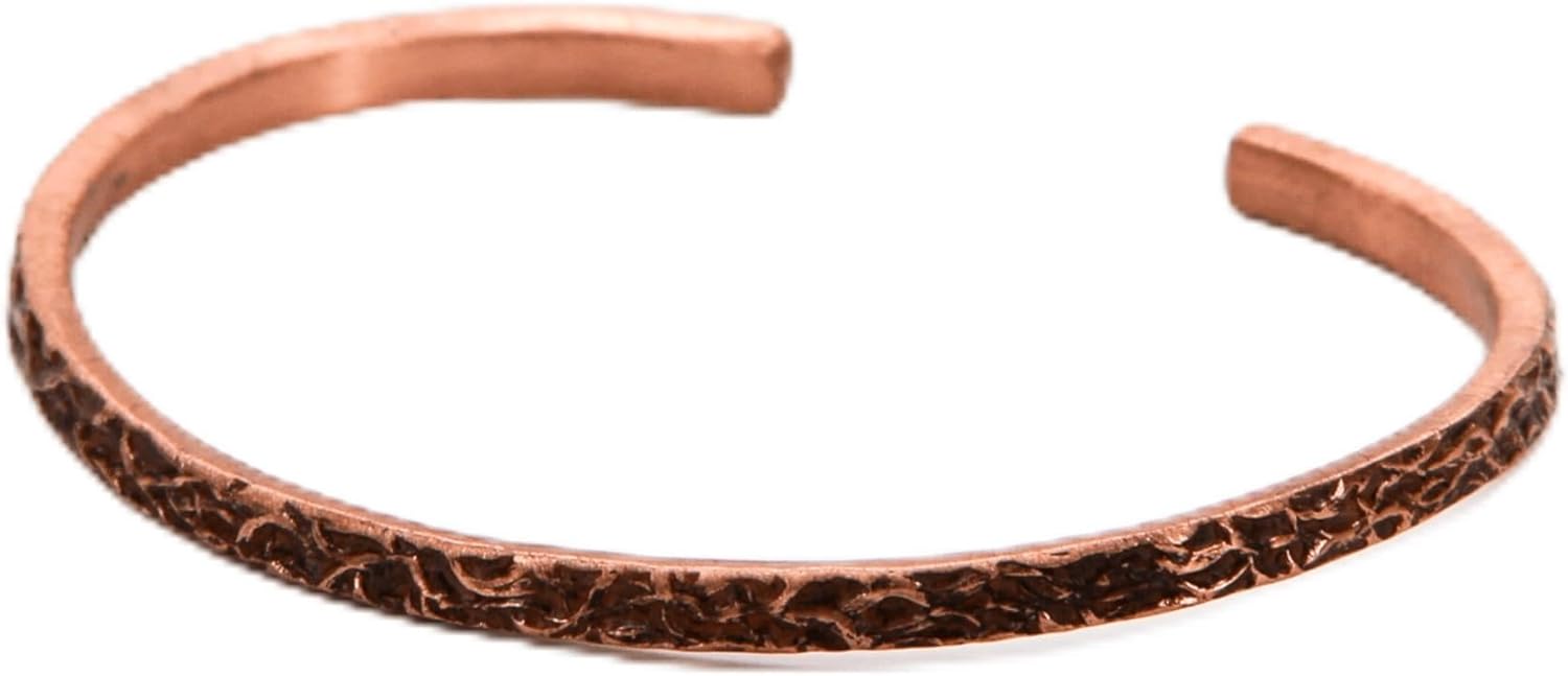 Handcrafted Slim Hammered Copper Cuff Bracelet, Adjustable, Pure Copper, Handmade in Turkey