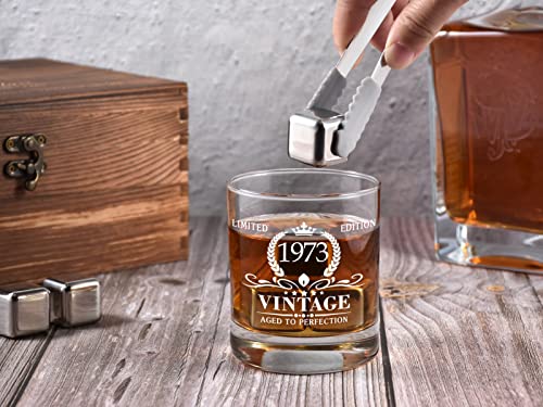 50Th Birthday Gifts For Men, Vintage 1973 Whiskey Glass And Stones Gift Set Of 2, Funny 50 Birthday Gift For Dad Husband Brother, 50 Birthday Present Ideas For Him, 50 Year Old Bday Decorations #TOP3