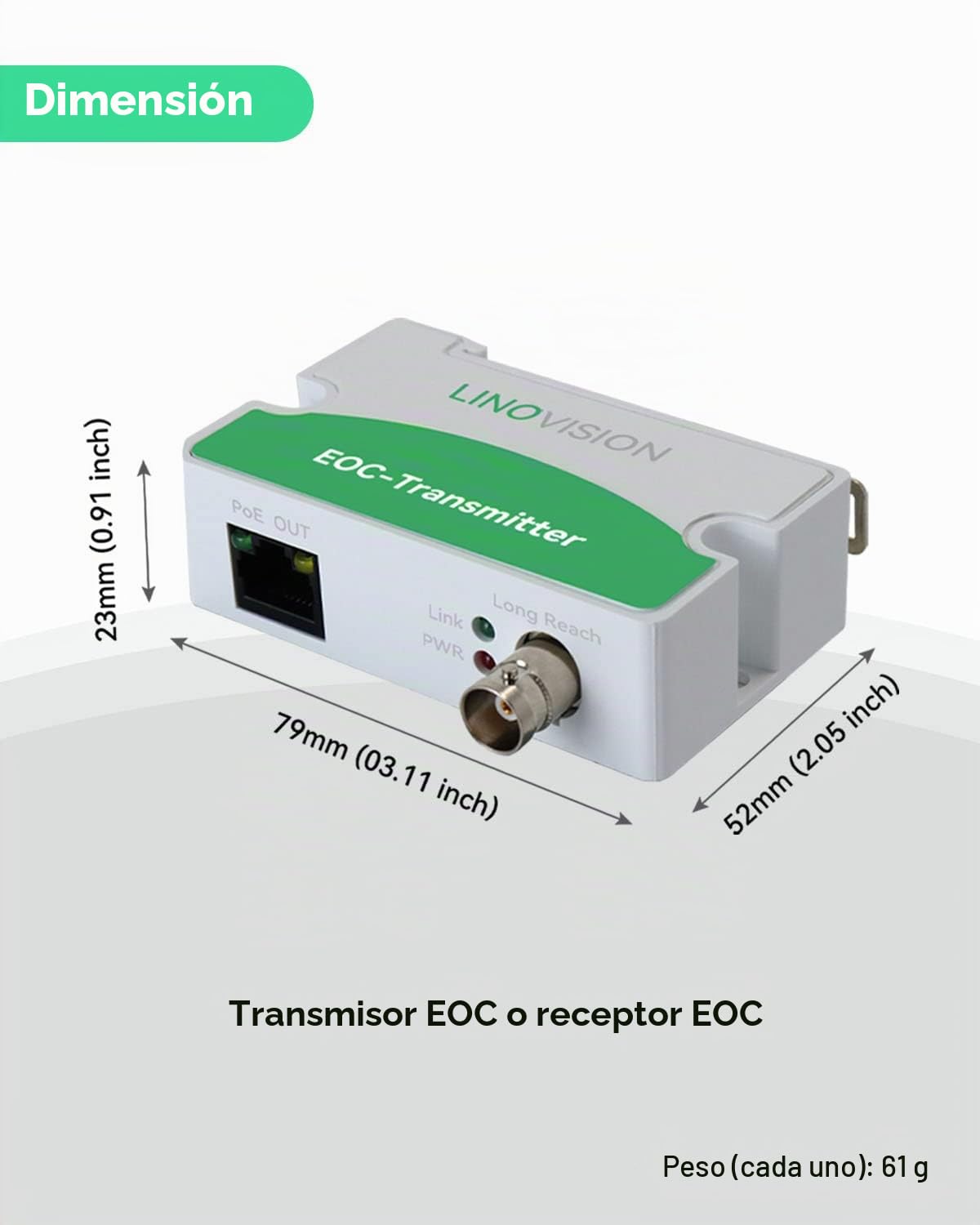 LINOVISION Convertidor PoE/Ethernet sobre coaxial EOC IP sobre coaxial MAX 1000 m de transmisión de energía y Datos a través de Cable coaxial RG59 Regular para actualizar el Sistema de vigilancia
