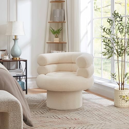 Sillón giratorio ergonómico de tela sherpa beige miniatura 4