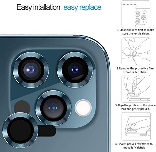 Image of V MOBITE Camera Lens Protector Ring for iPhone 12 Pro | Scratch Resistant Metal Camera Lens Guard | HD Clear Anti-Shock Dustproof Lens Protection Cover | Easy Installation Blue