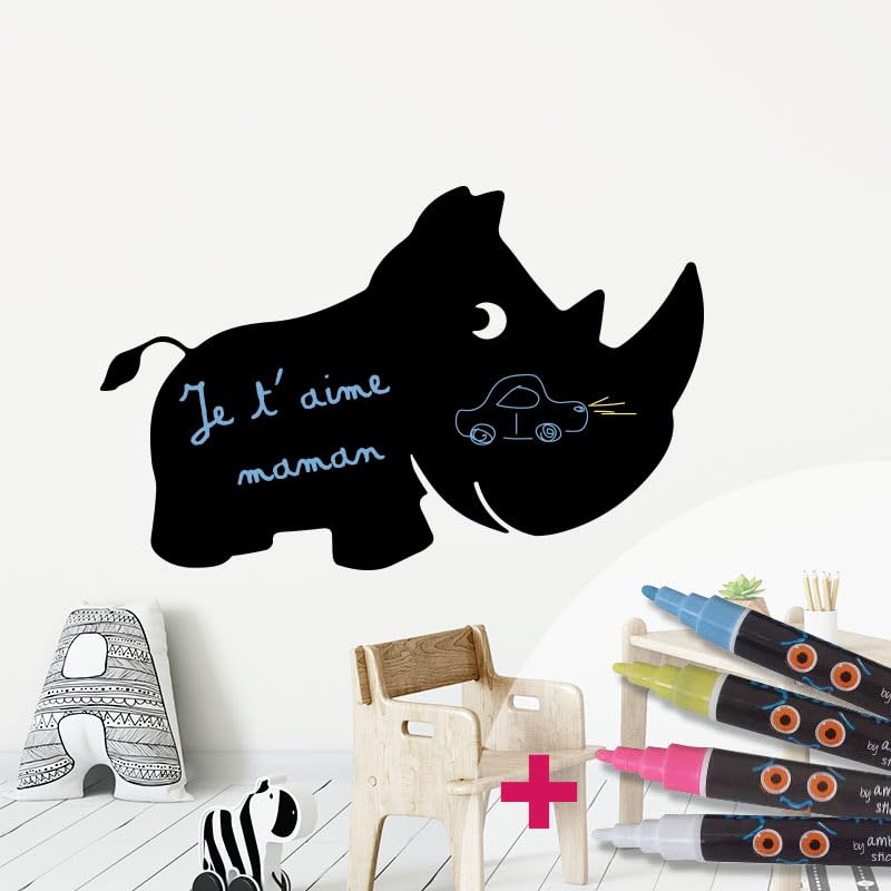Stickers Muraux Adhésif Effaçable pour Ne Plus Rayer les Murs - Grand Tableau Noir Rhinocéros