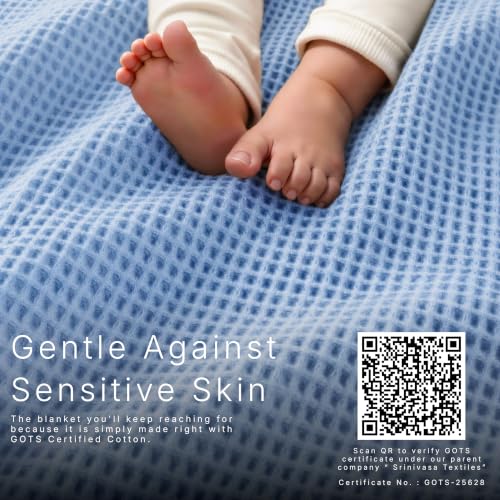 Image of GOTS Certified 108 inchX90 inch King 100% Organic Cotton Waffle Blanket-Powder Blue | Premium Waffle Blankets & Throws for Bed, Throw Blanket for Couch, Modern & Cozy Blanket, All Season, Comfy and Soft Blankets