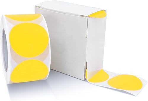 Calcomanías redondas amarillas de 1 pulgada con caja dispensadora, etiquetas adhesivas de punto de codificación de colores, impermeable, rollo