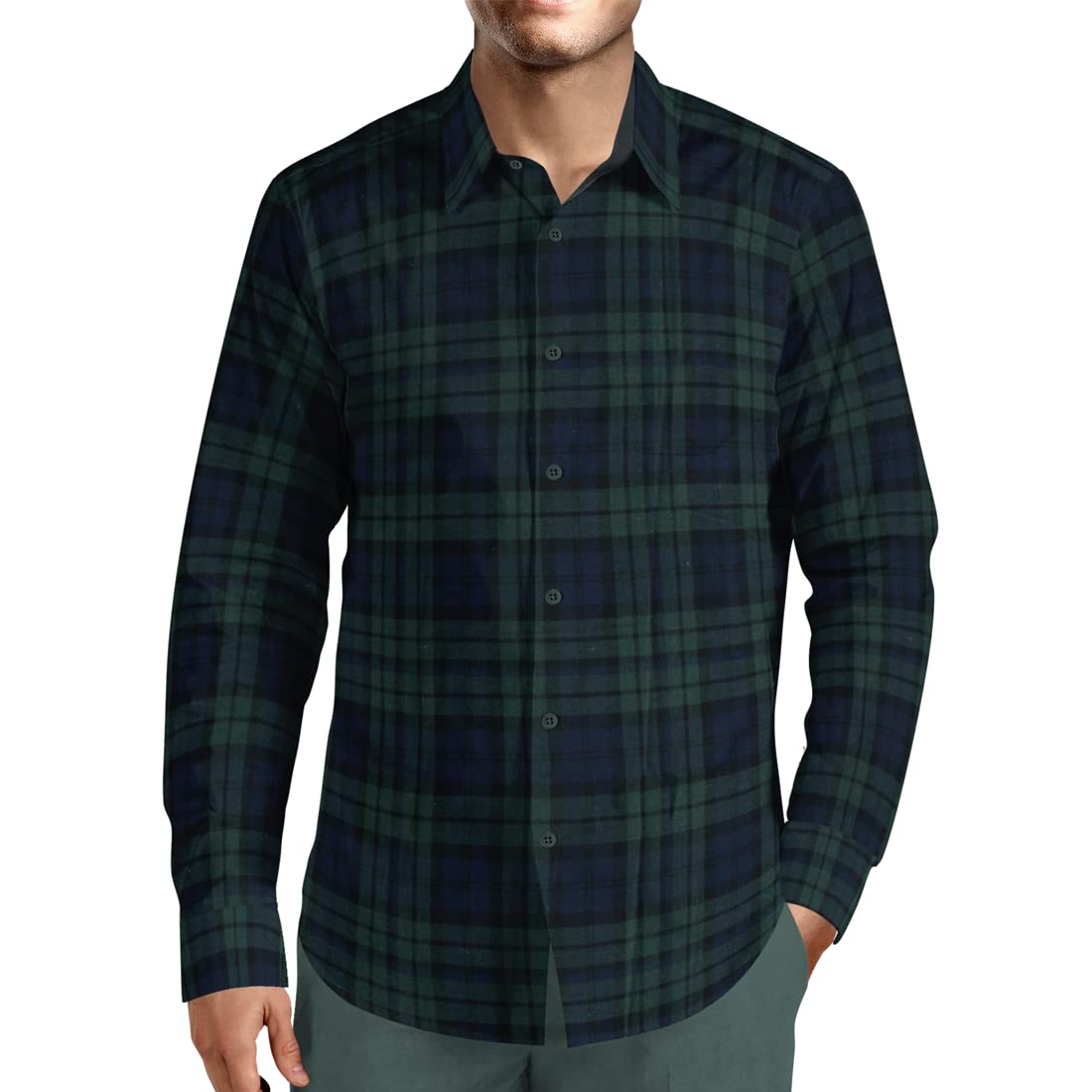 ruby fabrics linings Unstitched Cotton Tartan Green Check Shirt Fabric - Dress Material-picture-37