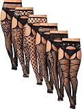 Jadive 6 Pairs Women Plus Size Fishnet Thigh High Stockings Suspender Garter Belt Lingerie Pantyhose...