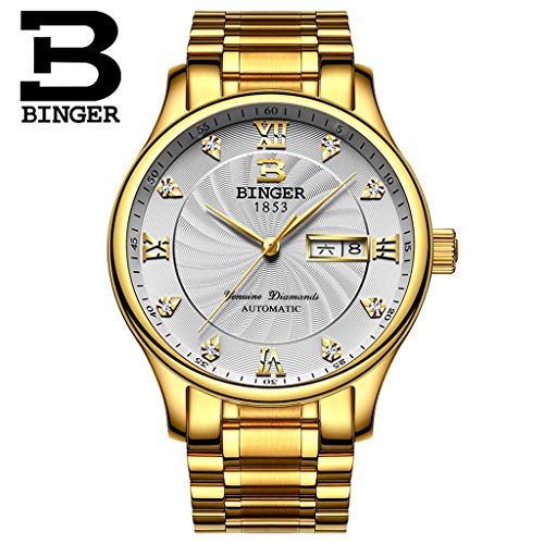 Preisvergleich Produktbild FAPROL-BINGER Erwachsene Quarzuhr, Herren Armbanduhr Mit Wochenkalenderan Zeige, Kristalldiamant-Dekorationszifferblatt Edelstahlband Gold+White