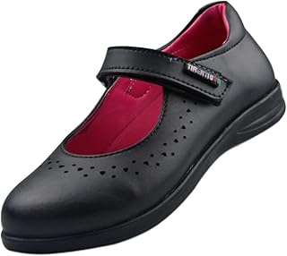 حذاء فلات من الجلد للبنات بلون اسود للمدرسة -L-4BK