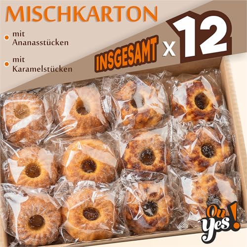 Ou Yes! 12 Stk. x 51 g – Mix Muffins 2 Sorten - mit Ananasstücken und mit Karamelstücken - Individuell verpackt - Packungen zum Direktverzehr - Nettogewicht 612 g