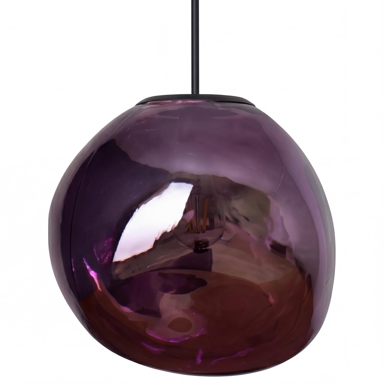 Licht-Erlebnisse Hängelampe Esszimmer Glas Lila Wohnzimmer Esstisch Metall E27 Ø36 cm rund Modern mundgeblasen verspiegelt Lava-Glas dekorativ Pendelleuchte Küche