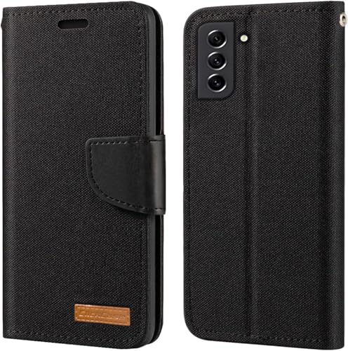Image of ClickCase Canvas Series, Cloth & Pu Leather Wallet Flip Case Kick Stand Magnetic Closure Flip Cover for Samsung Galaxy M42 5G (Black)