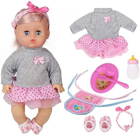 Huang Cheng Toys 9 piezas de muñeca de 120in con ropa preciosa muñeca recién nacida Hairband zapatos 2 baberos botella de lactancia cuchara para
