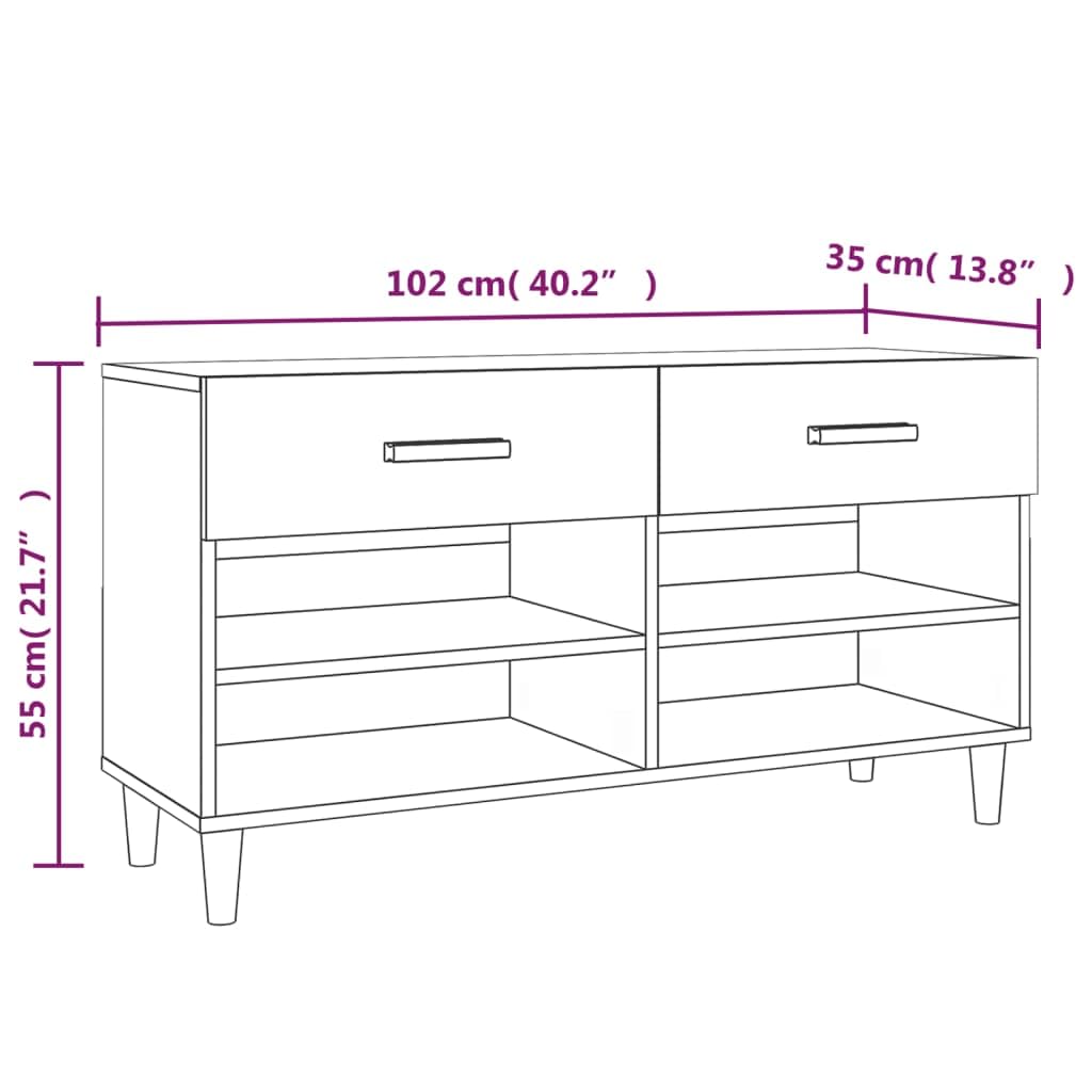 Szafka na buty, wysoki połysk, biały, materiał drewnopochodny, 102 x 35 x 55 cm, z 2 szufladami i 4 przegródkami, zamknięte przechowywanie, wąski organizer na buty do korytarza, przedpokoju
