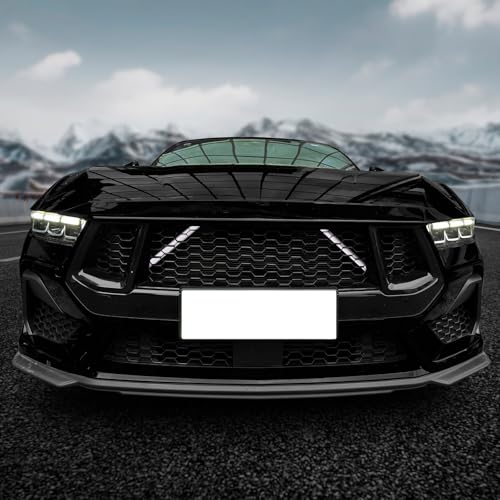 Image of KUNGKIC For 2024 2025 Mustang Grill Inserts Trims ABS V Brace Stripes Wrap Covers Exterior Car Accessories (White)