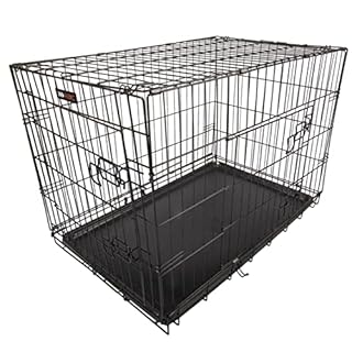 RAC Dog Puppy Cage Folding 2 Door Crate with Plastic Tray Large 36-inch Black (Large)