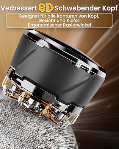 Glatzen Rasierer Herren, 2026 Verbessert IPX8 Wasserdicht 6D Flexibler Glatzenrasierer, Magnetische Schwebender Kopf, Nass und Trocken Glatzen Rasierer mit LED Anzeige, USB-C Kopfrasierer Glatze 3
